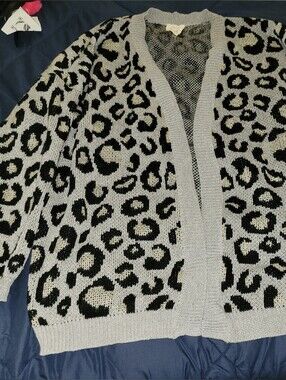 Fantastic Fawn Black and Light Gray Leopard Open Cardigan
